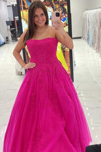 Wine Red Floral Lace Strapless A-Line Prom Dress