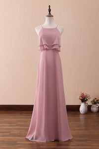 Halter Ruffled A-Line Long Bridesmaid Dress