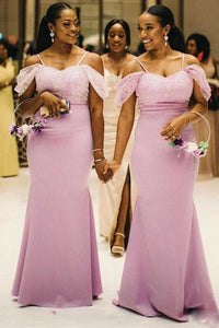 Pink Cold-Shoulder Mermaid Long Bridesmaid Dress