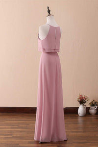 Halter Ruffled A-Line Long Bridesmaid Dress