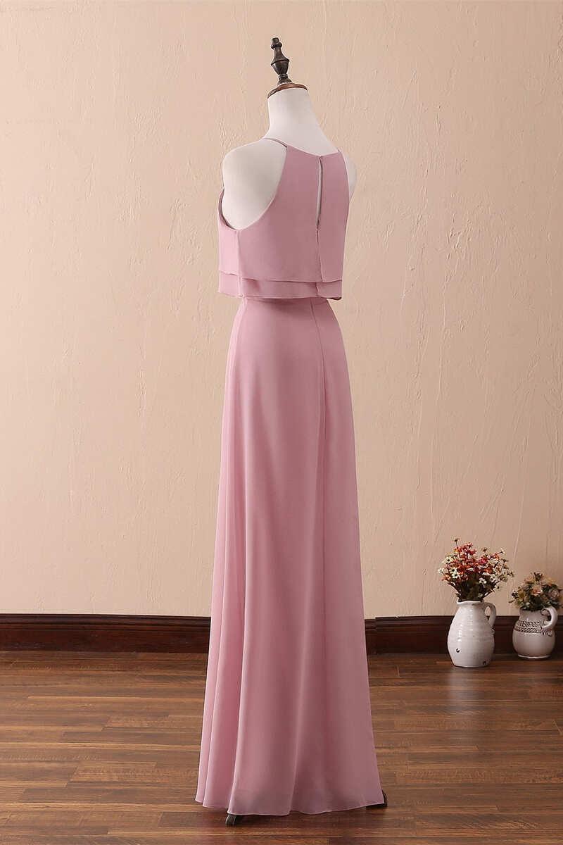 Halter Ruffled A-Line Long Bridesmaid Dress