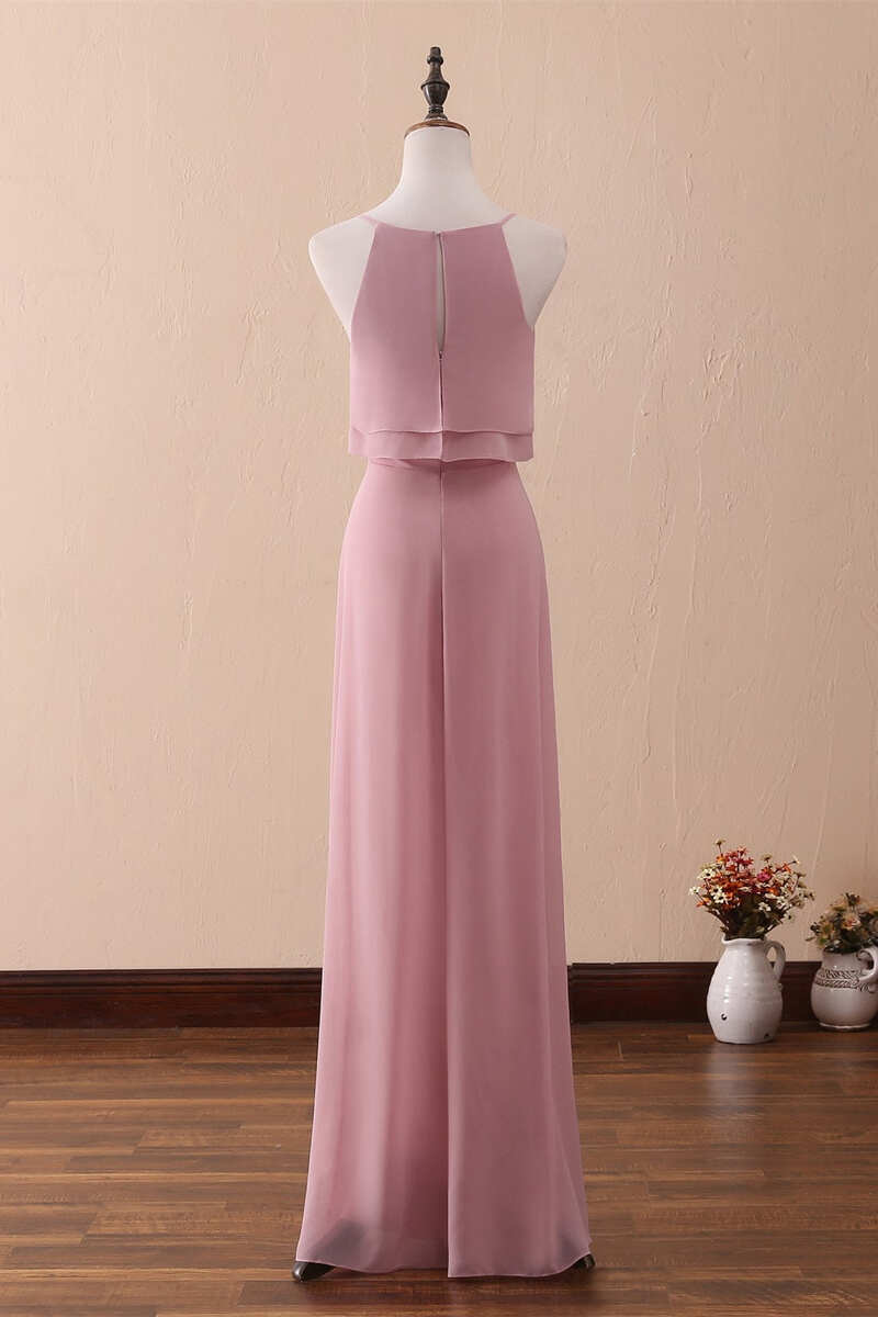 Halter Ruffled A-Line Long Bridesmaid Dress
