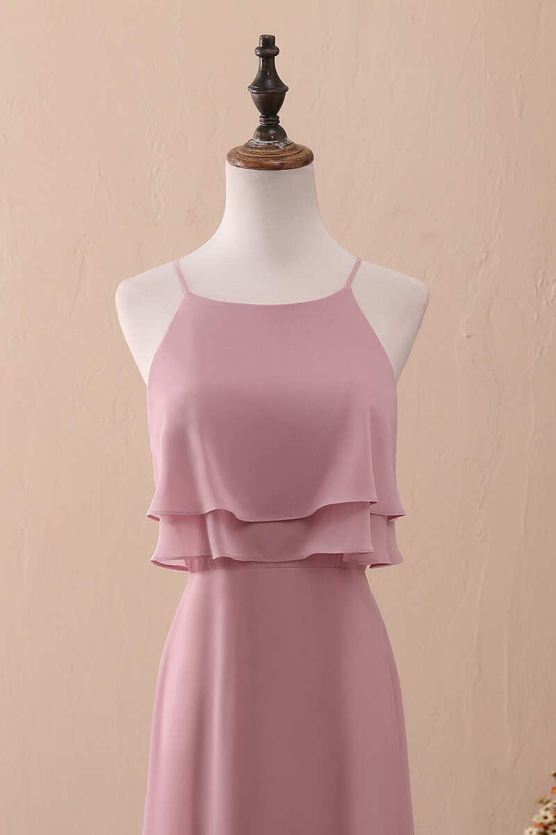 Halter Ruffled A-Line Long Bridesmaid Dress
