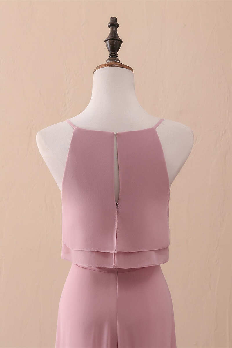 Halter Ruffled A-Line Long Bridesmaid Dress