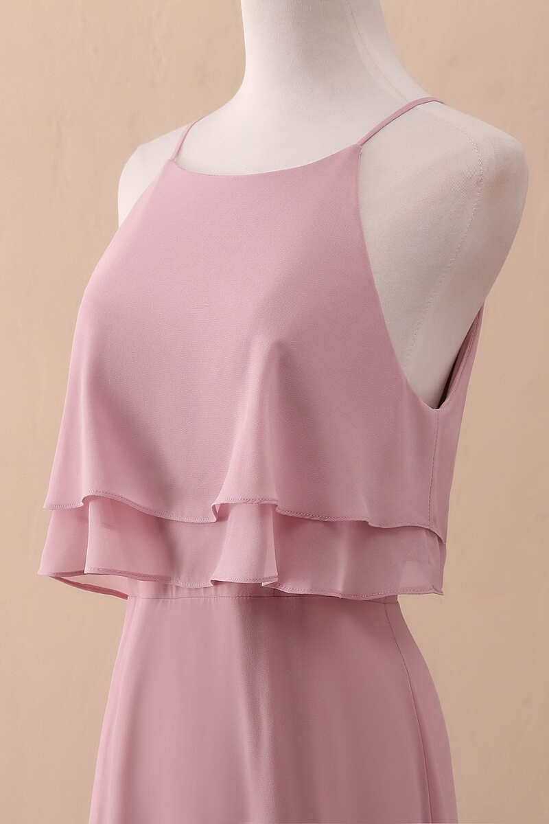 Halter Ruffled A-Line Long Bridesmaid Dress