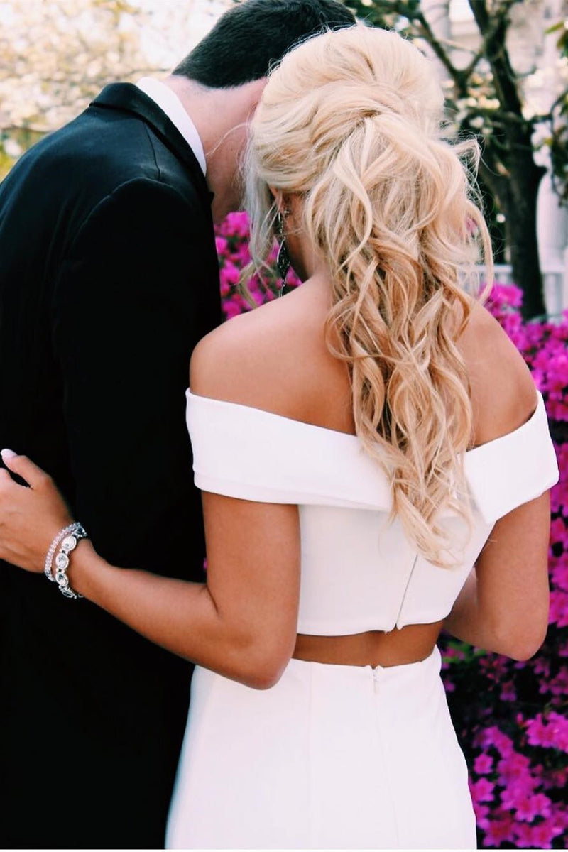 Two Piece Off the Shoulder Yellow Mermaid Long Prom Dress