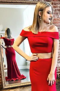 Two Piece Off the Shoulder Yellow Mermaid Long Prom Dress