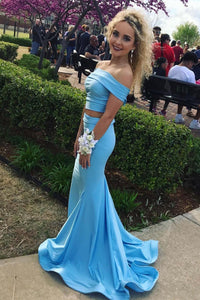 Two Piece Off the Shoulder Yellow Mermaid Long Prom Dress