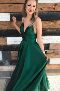 Simple Straps Hunter Long Prom Dress with Empire Waist