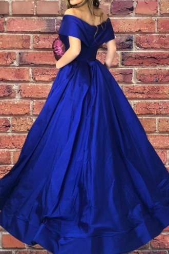 Off the Shoulder Royal Blue Long Prom Dress with Side Slit