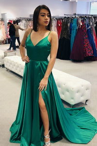 Simple Straps A-line Green Long Prom Dress