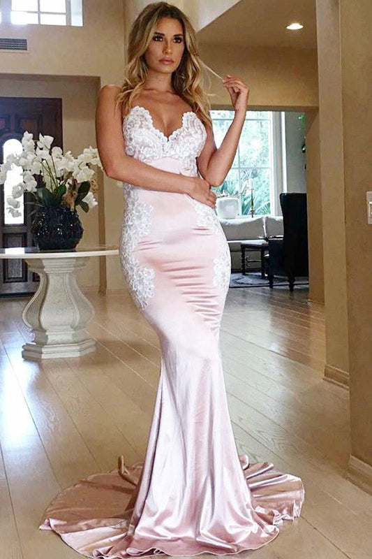 Free Shipping Straps Pink Mermaid Formal Dress
