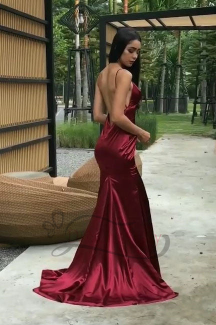 Sexy Straps Burgundy Mermaid Long Evening Dress