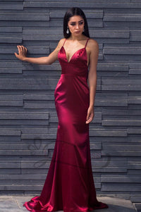 Sexy Straps Burgundy Mermaid Long Evening Dress