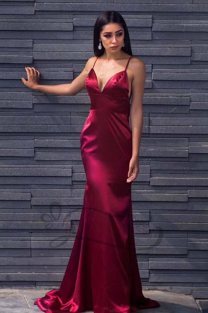 Sexy Straps Burgundy Mermaid Long Evening Dress