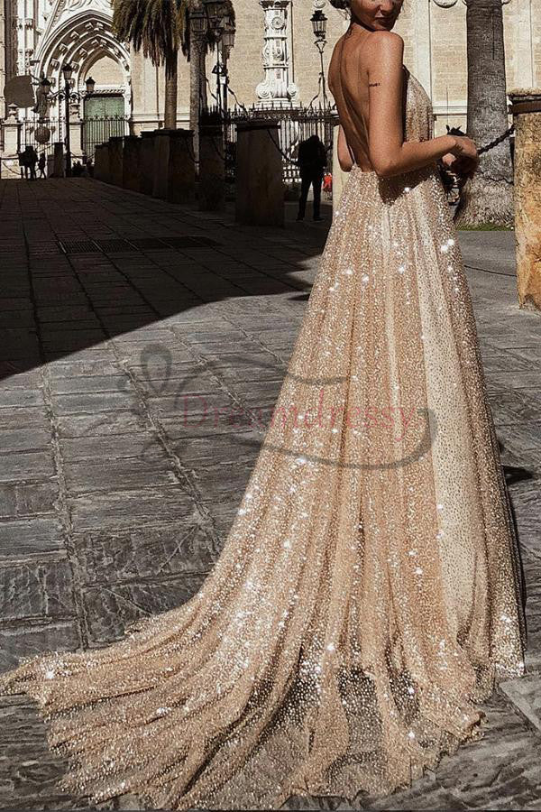 Sparkle Gold Long Formal Gown