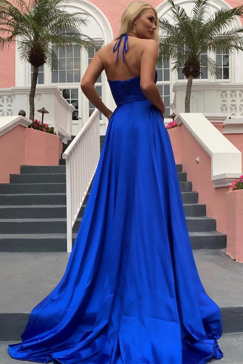 Yellow Halter Long Prom Dress with Split