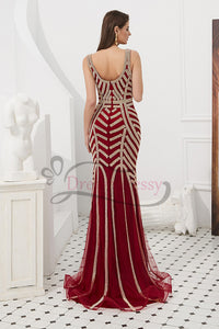 Dark Red Mermaid Long Prom Dress with Beading