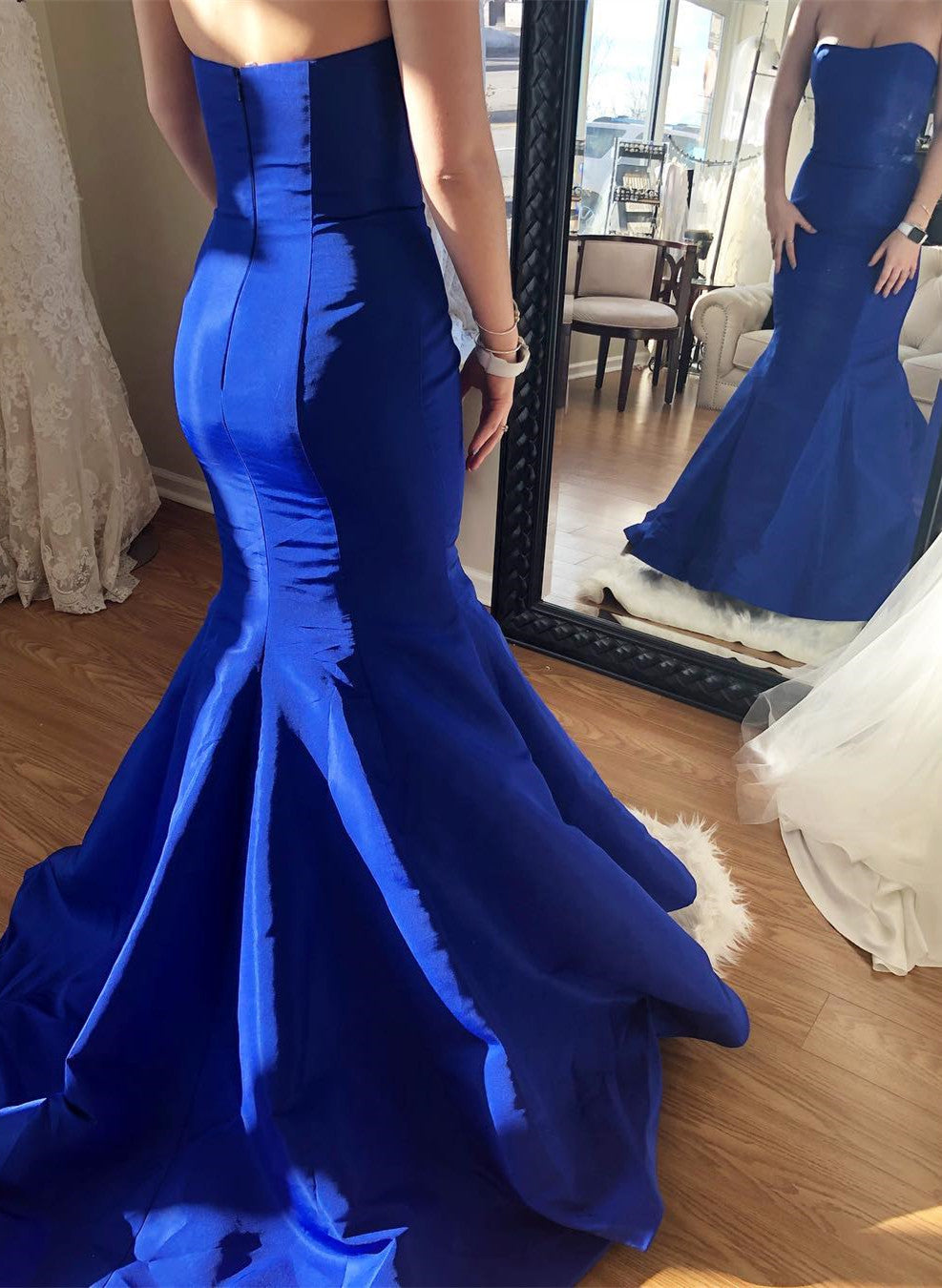 Mermaid Yellow Strapless Long Prom Evening Dress