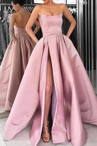 Strapless A-Line Burgundy Long Prom Dress with Slit