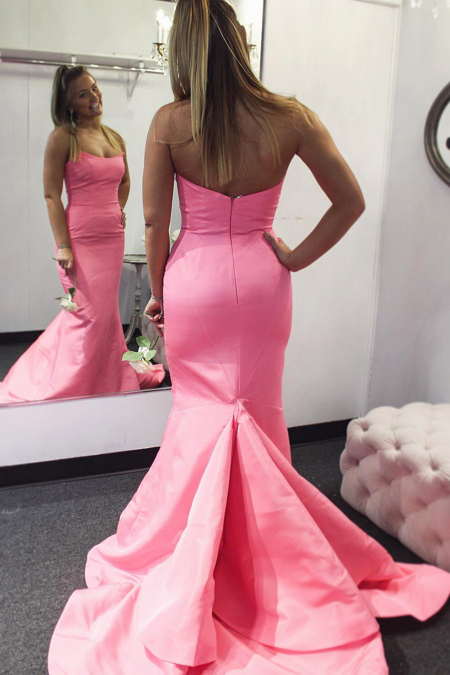 Mermaid Strapless Court Train Prom Dress