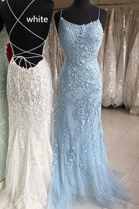 Mermaid Light Blue Prom Dress with Appliques