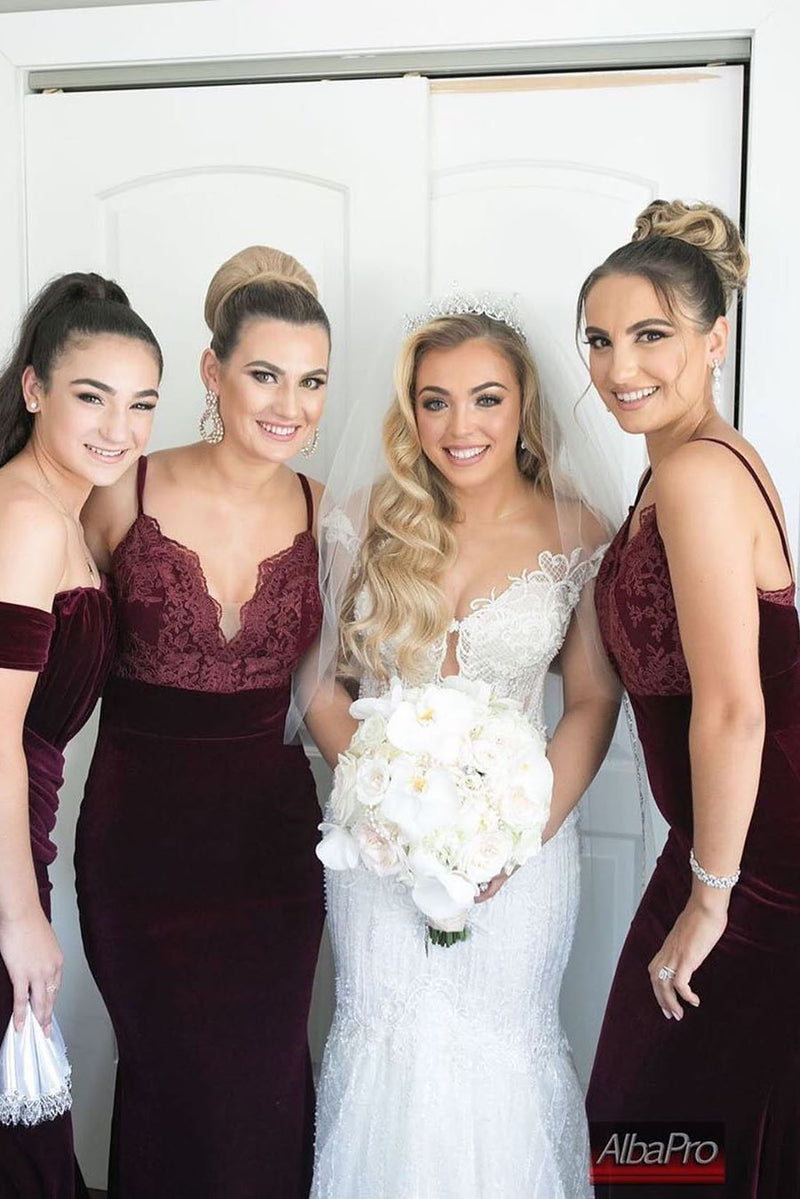 Gorgeous Spaghetti Straps Burgundy Long Bridesmaid Dress