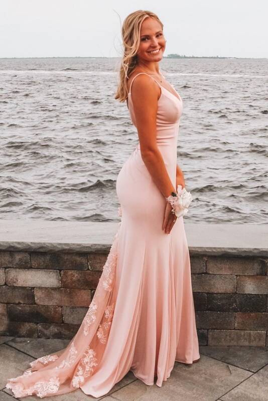 Open Back Blush Mermaid Long Formal Dress