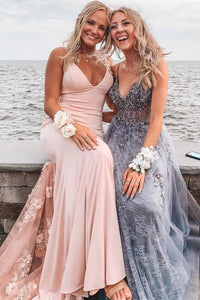 Open Back Blush Mermaid Long Formal Dress
