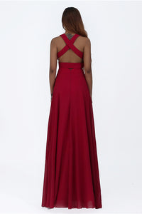 Elegant Two Piece Pleated Red Long Prom Dress