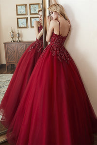 Elegant Straps Lace-Up Back Beaded Red Long Prom Dress