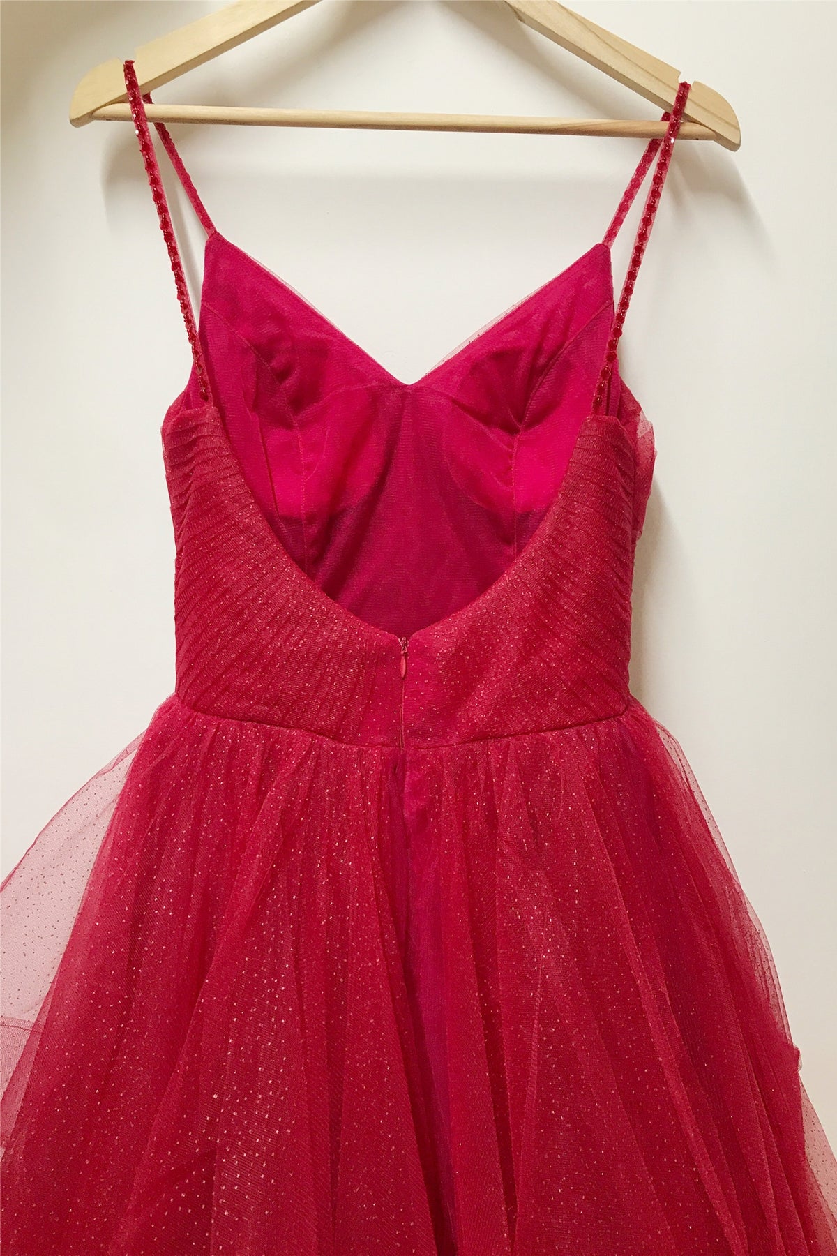 Glitter Pink Ruffled Long Prom Dress