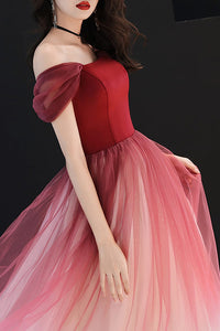 Elegant Off the Shoulder A-Line Red and White Long Prom Dress