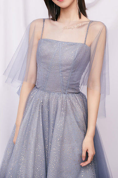 Sparkly Spaghetti Straps A-Line Sequins Lavender Long Prom Dress