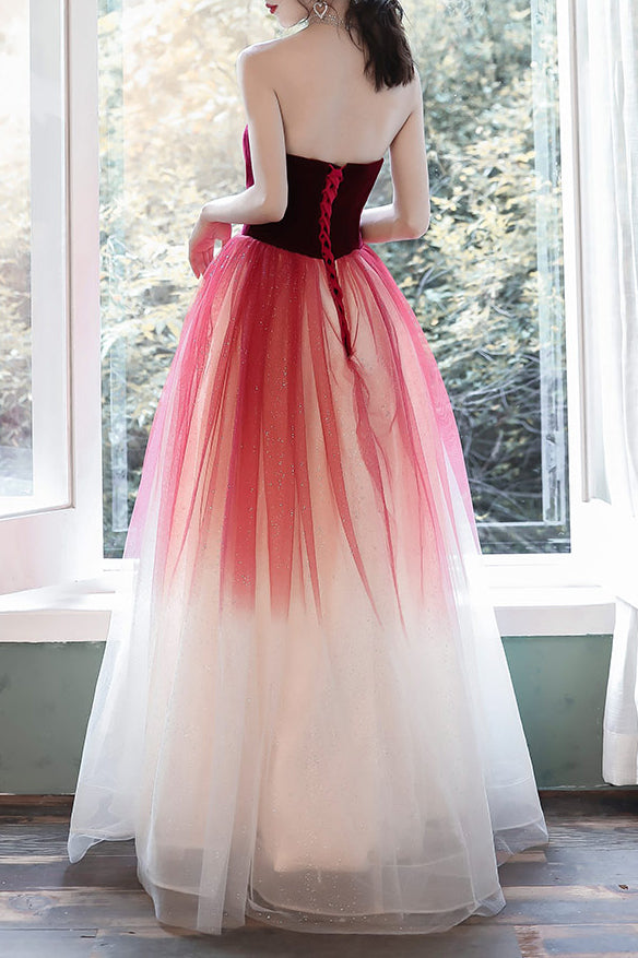 Elegant Strapless Multi-Colored Long Prom Dress