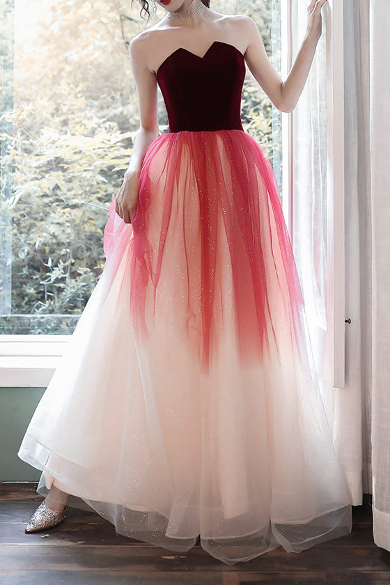 Elegant Strapless Multi-Colored Long Prom Dress