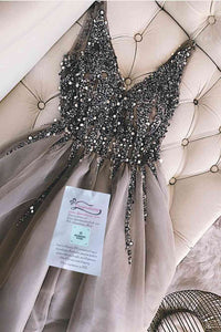 Unique V Neck Short Grey Dance Dress