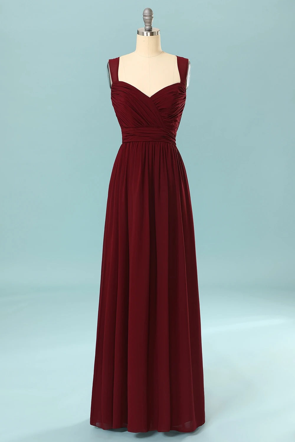 Elegant Pleated Burgundy Bridesmaid Dress with Keyhole