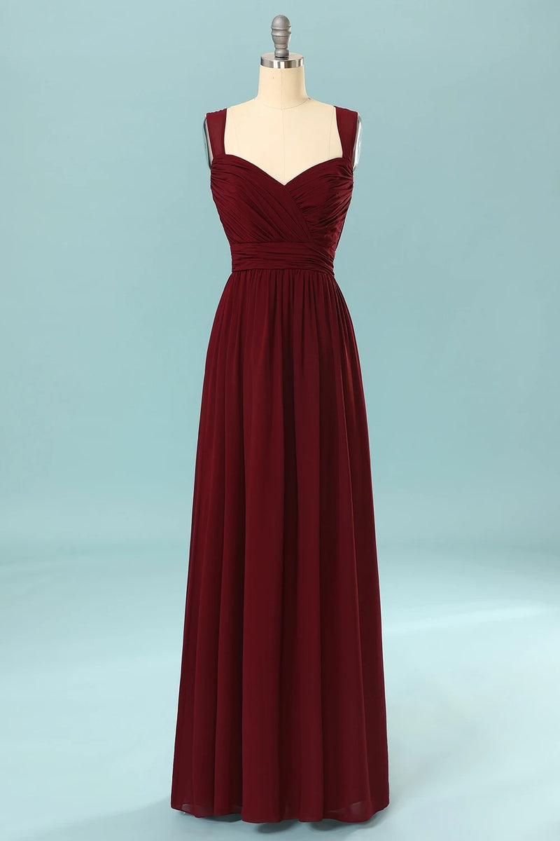 Elegant Pleated Burgundy Bridesmaid Dress with Keyhole