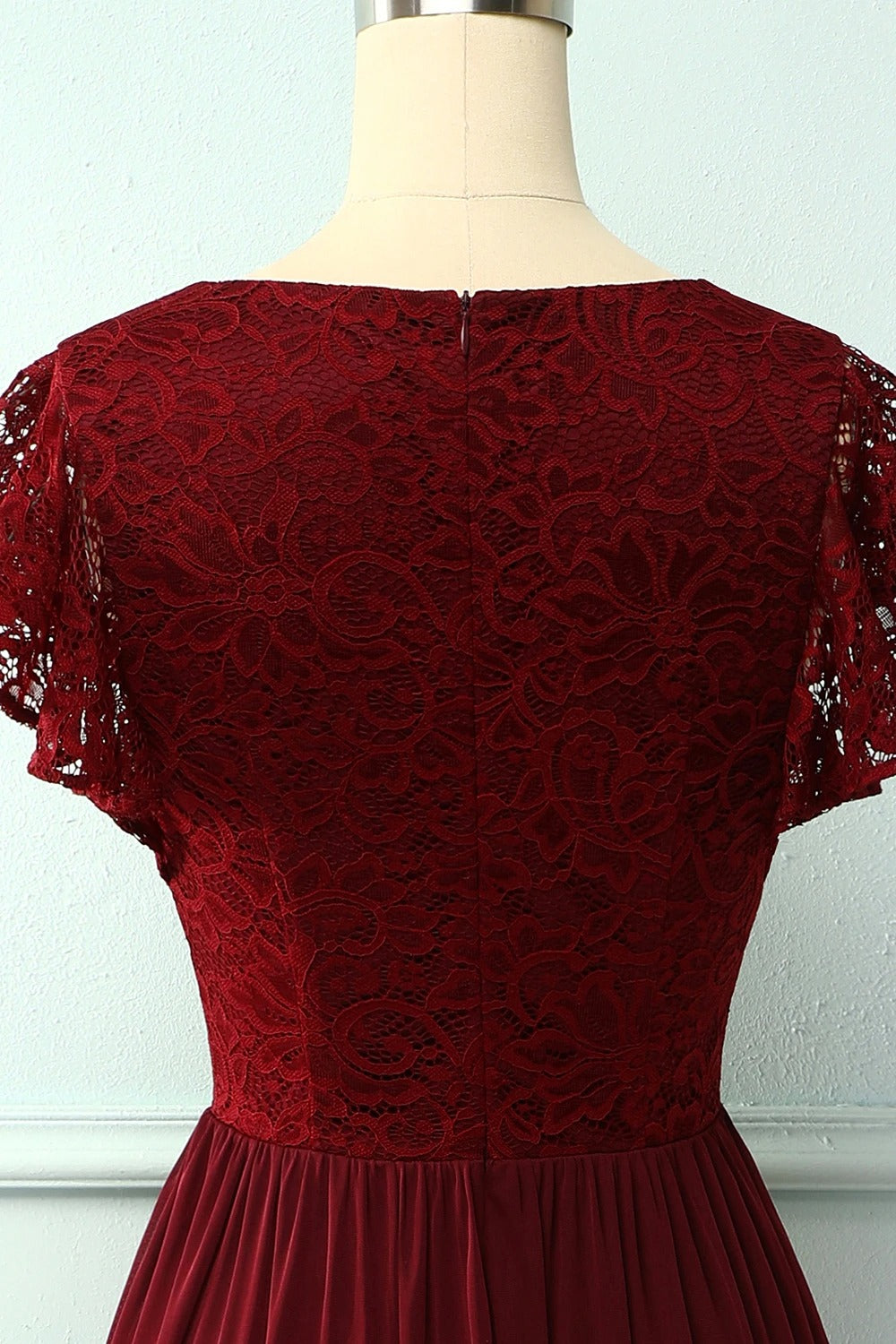 V Neck Burgundy Bridesmaid Dress with Flutter Sleeve