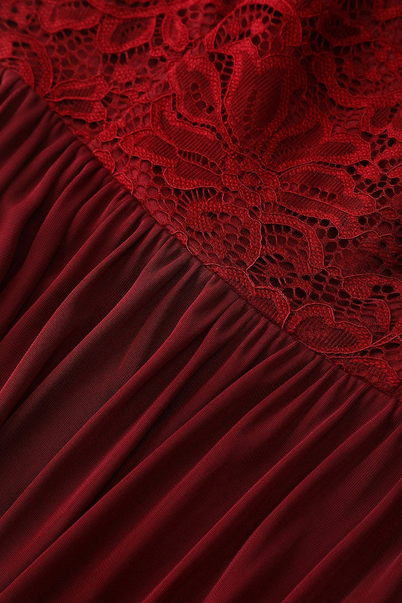 V Neck Burgundy Bridesmaid Dress with Flutter Sleeve