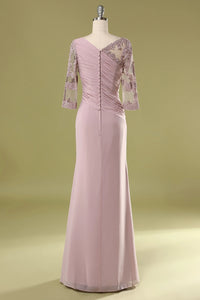 Half Sleeeves Long Blush Mother of the Bridal-Groom Dress