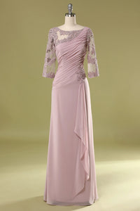 Half Sleeeves Long Blush Mother of the Bridal-Groom Dress