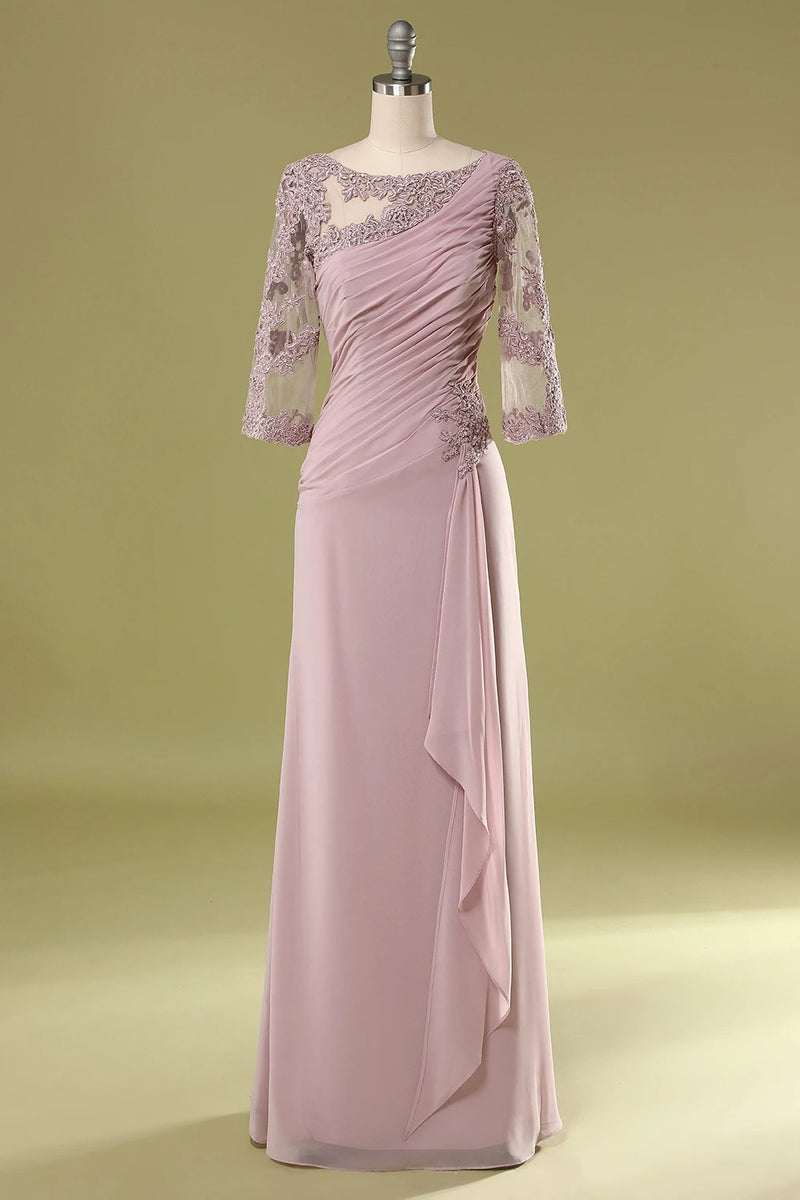 Half Sleeeves Long Blush Mother of the Bridal-Groom Dress