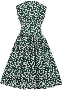 Empire Daisy Flowers Dark Green Vintage Dress