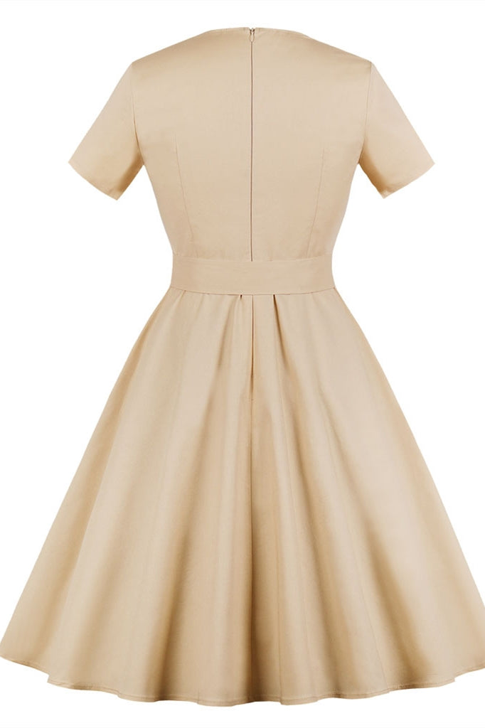 50s Vintage Burgundy Square Collar Dress