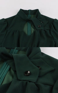 1950s Vintage Dark Green High Neck Dress