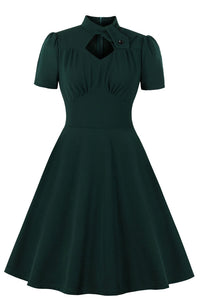 1950s Vintage Dark Green High Neck Dress