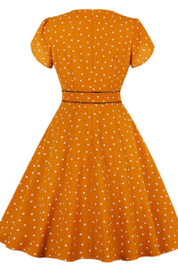 Wrap Front Heart Print Short Orange Dress