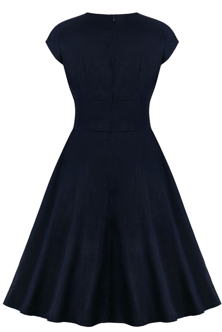 1950s Vintage Dark Navy Dress with Buttons